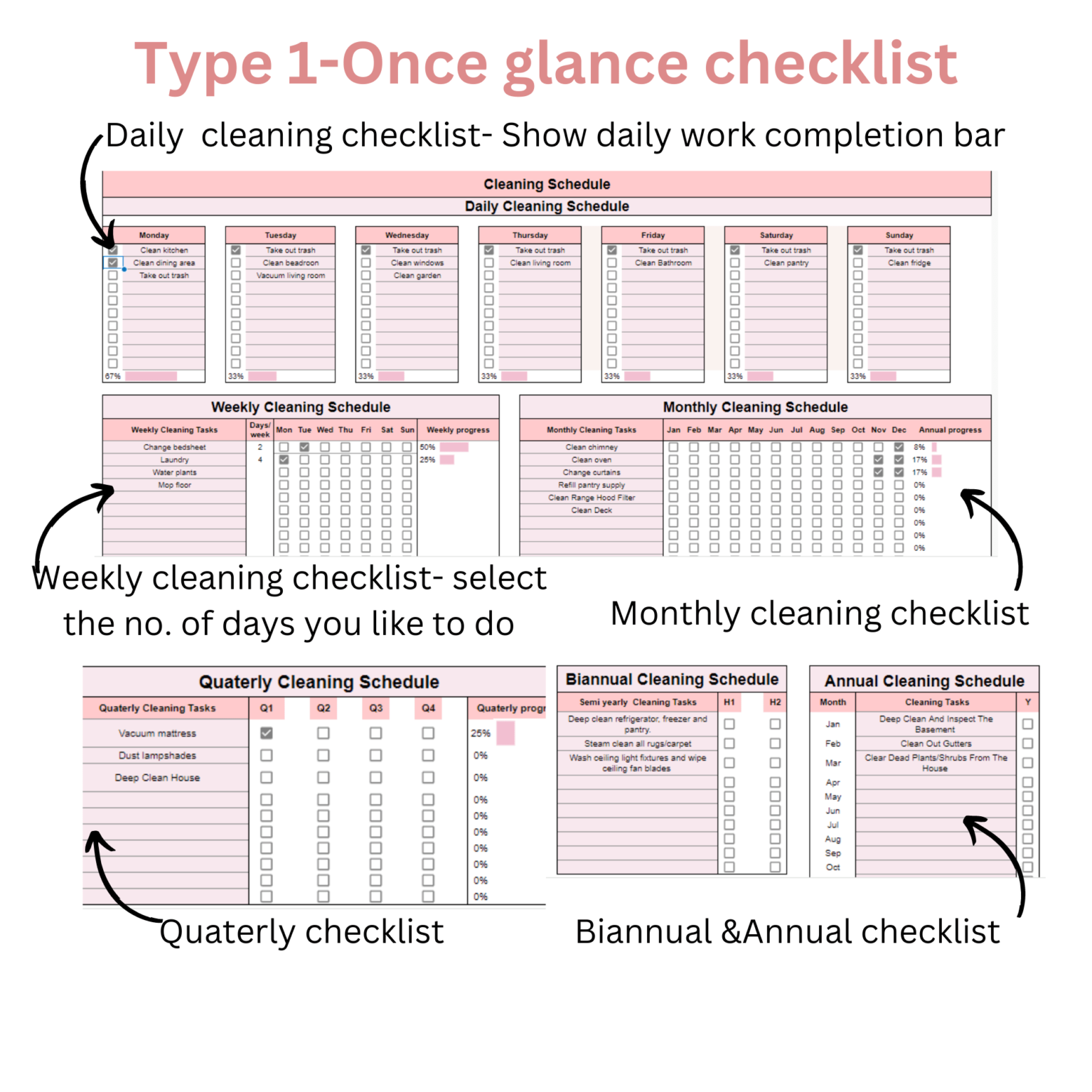 Cleaning Schedule Checklist Google sheet - For Busy Bee's