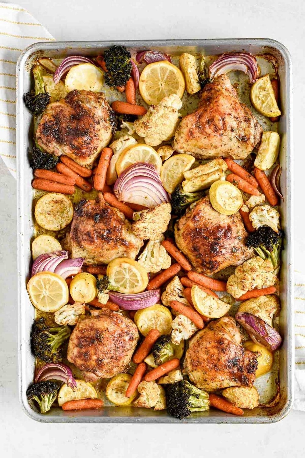 Mediterranean Chicken Thighs Sheet Pan Dinner