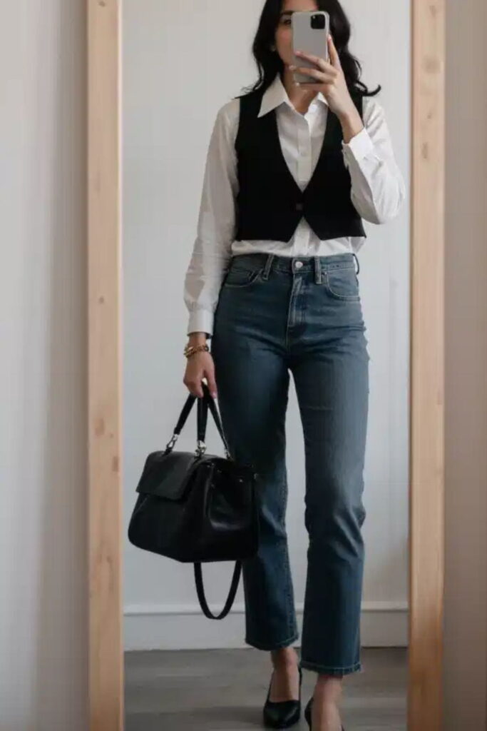 Vest With Dark-Wash Jeans and Shirt