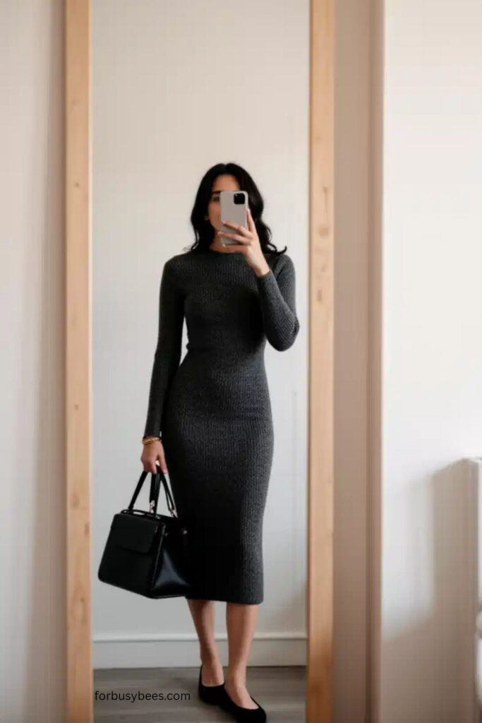 Lightweight Knit Dress with Structured Tote