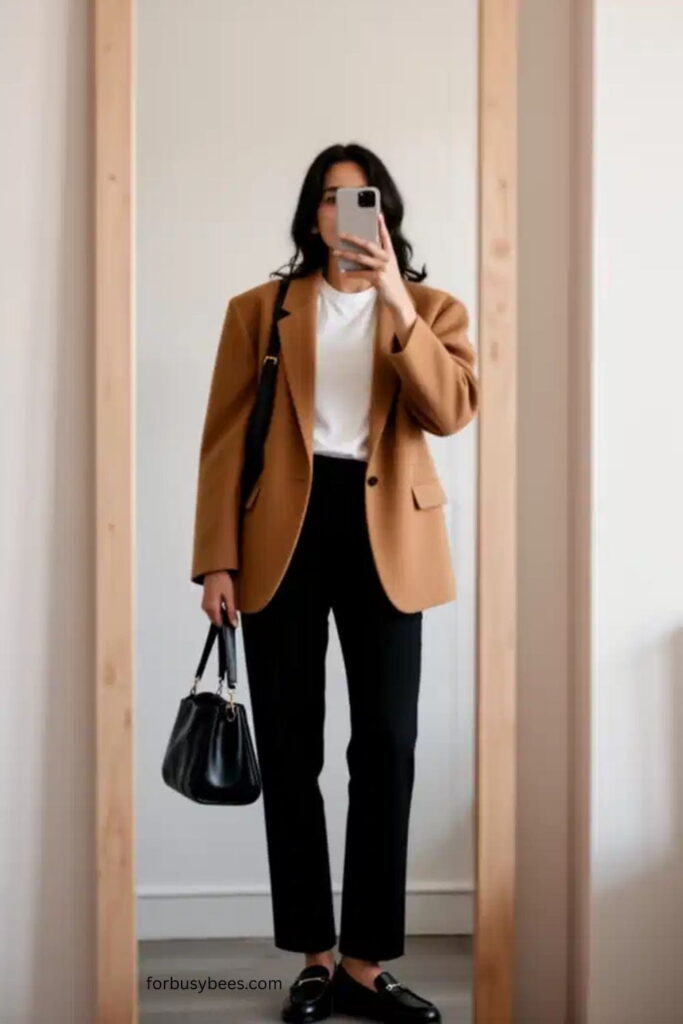 Relaxed Blazer with White Tee and Straight-Leg Pants